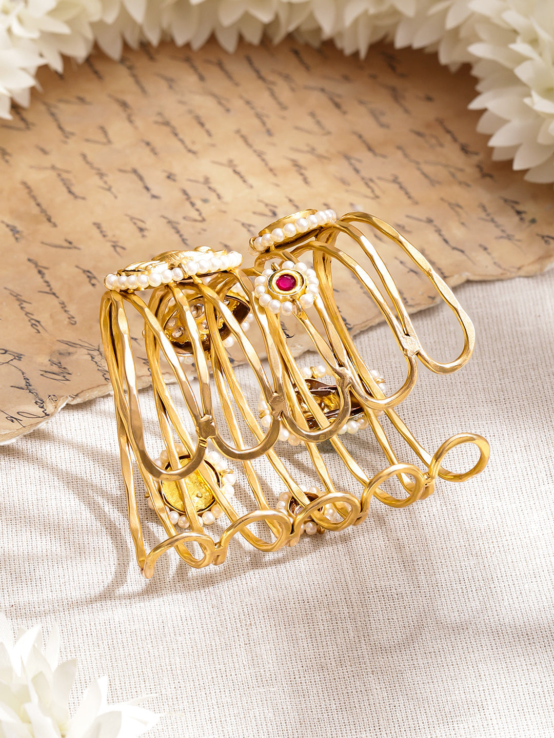 Festive Muse Kundan Pink-Green Bracelet フリーサイズ