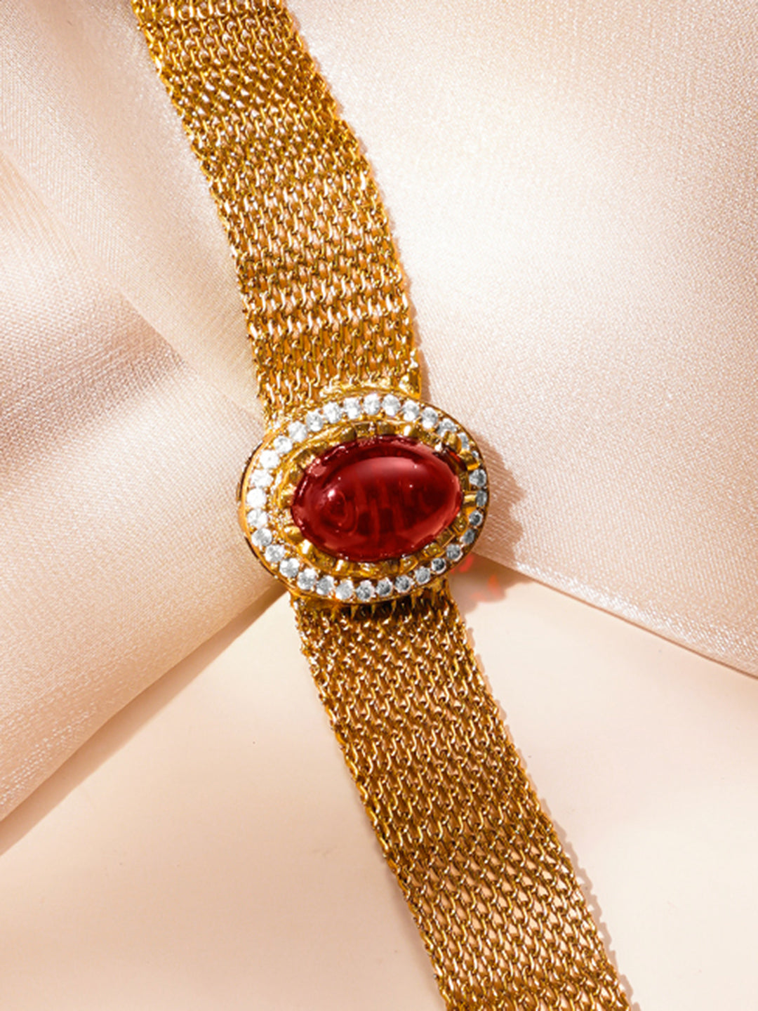 Lux Ruby Gemstone Mesh Statement Bracelet フリーサイズ