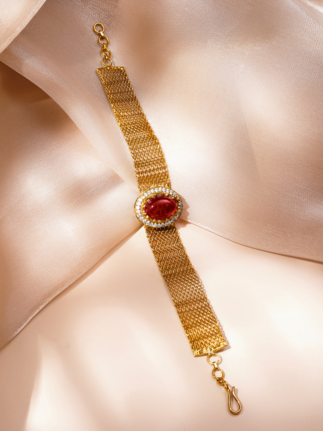Lux Ruby Gemstone Mesh Statement Bracelet フリーサイズ