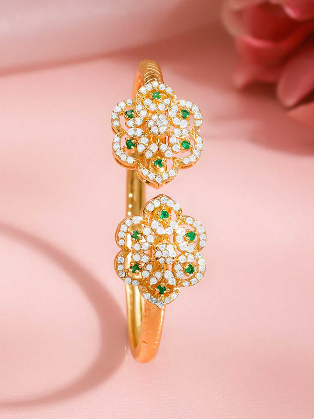 Emerald Cubic Zirconia Floral Cluster Bracelet フリーサイズ