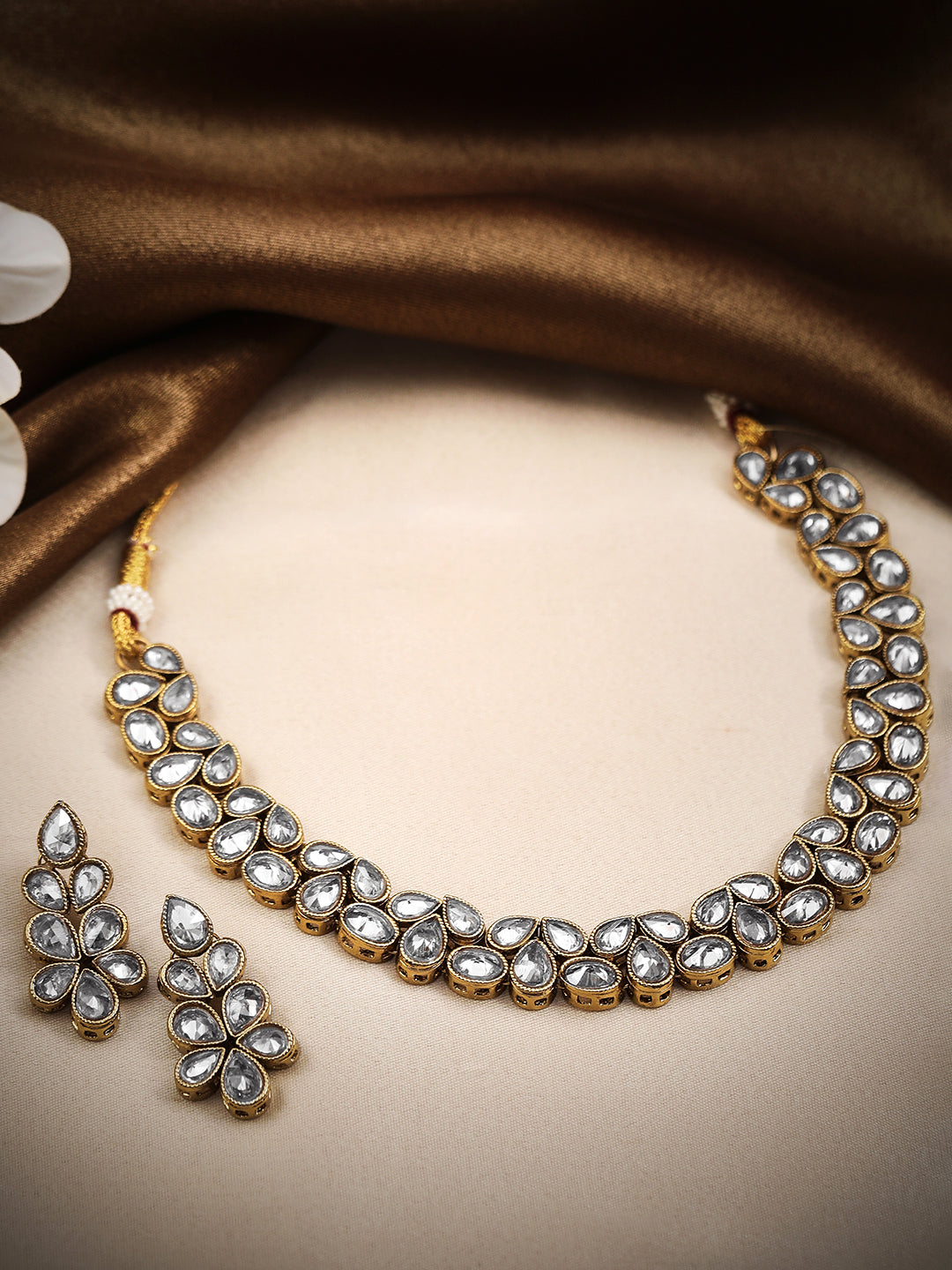 Rubans Gold-Plated Indian Traditional Kundan Necklace Set Gold