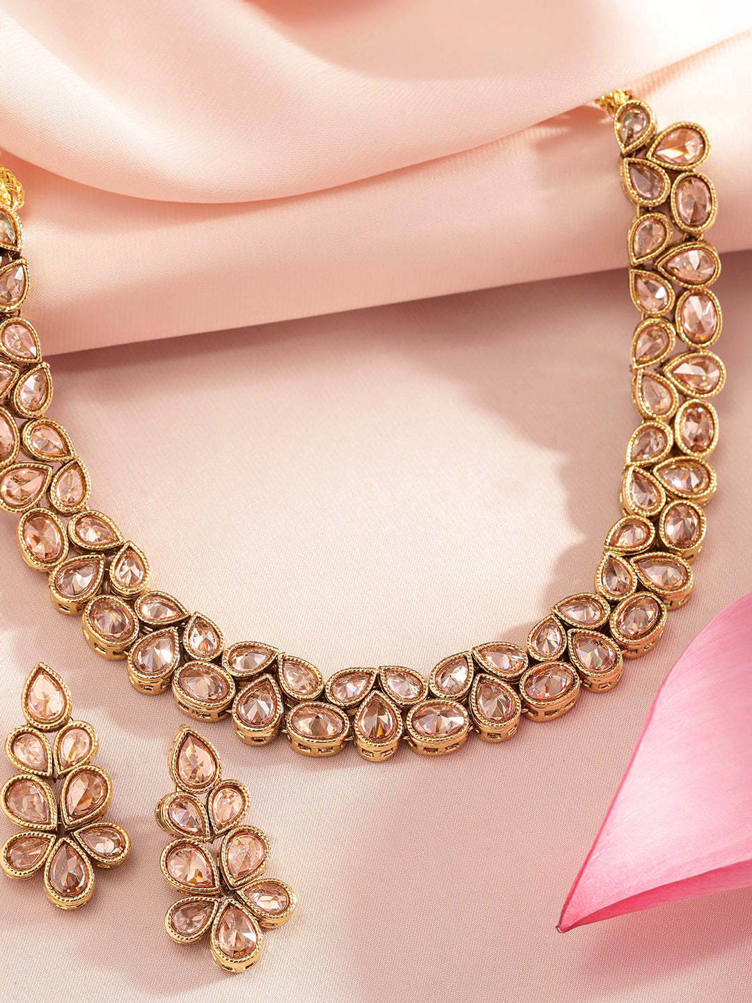 Rubans Gold-Plated Indian Traditional Kundan Necklace Set Gold