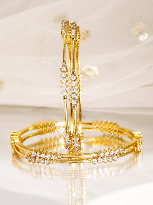 Rubans Set of 4, 22K Gold-Plated & Cubic Zirconia Studded Handcrafted Bangles 45749