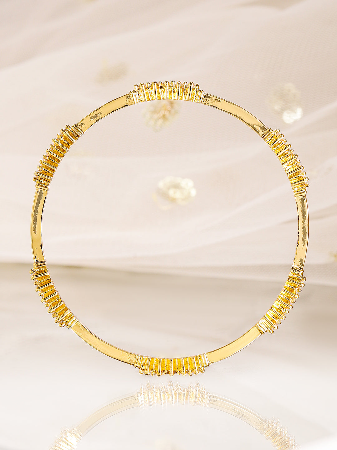 Rubans Set of 4, 22K Gold-Plated & Cubic Zirconia Studded Handcrafted Bangles 45749