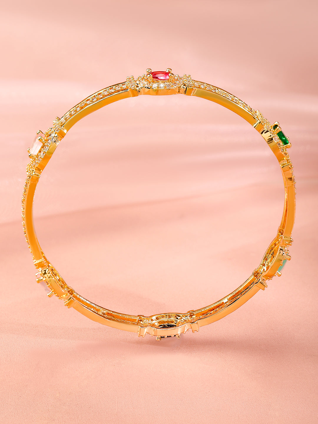 Rubans Set Of 2 22K Gold-Plated Multicolor Gemstone & Cubic Zirconia-Studded Bangles 2.4 - Small