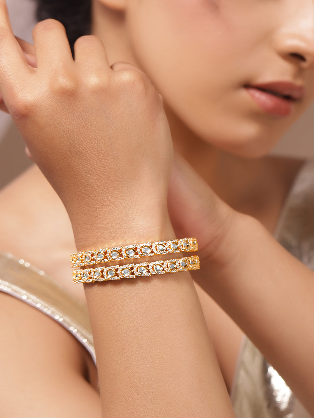 Frosted Radiance Zirconia Studded Bangles 2.6 - Medium / Gold