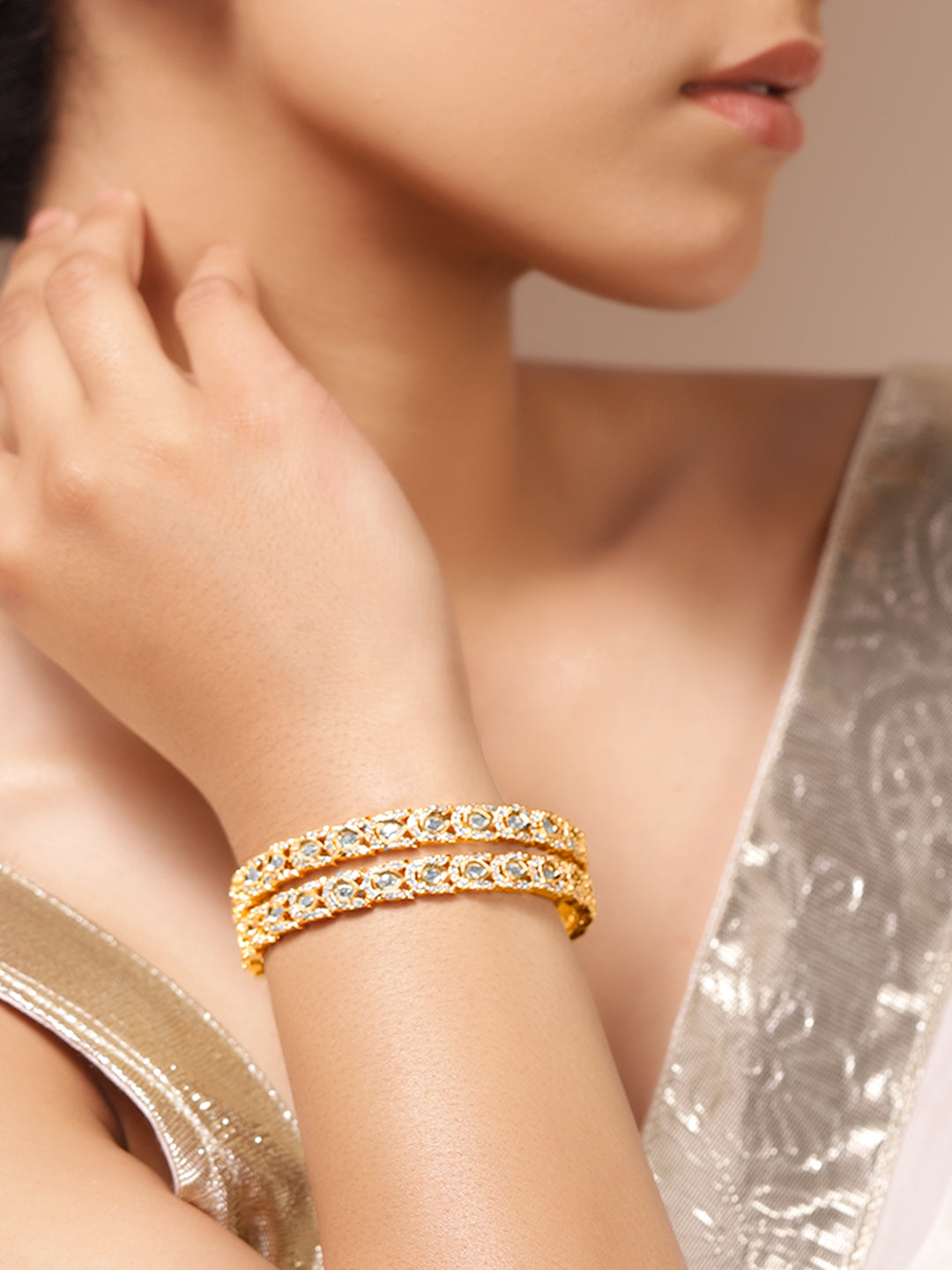 Frosted Radiance Zirconia Studded Bangles 2.4 - Small / Silver