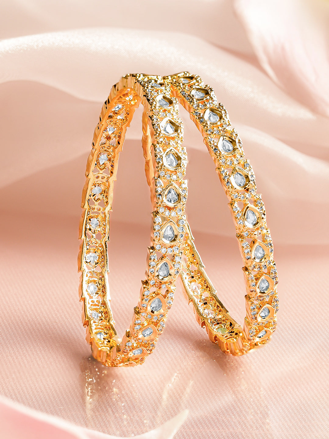 Frosted Radiance Zirconia Studded Bangles 2.4 - Small / Silver