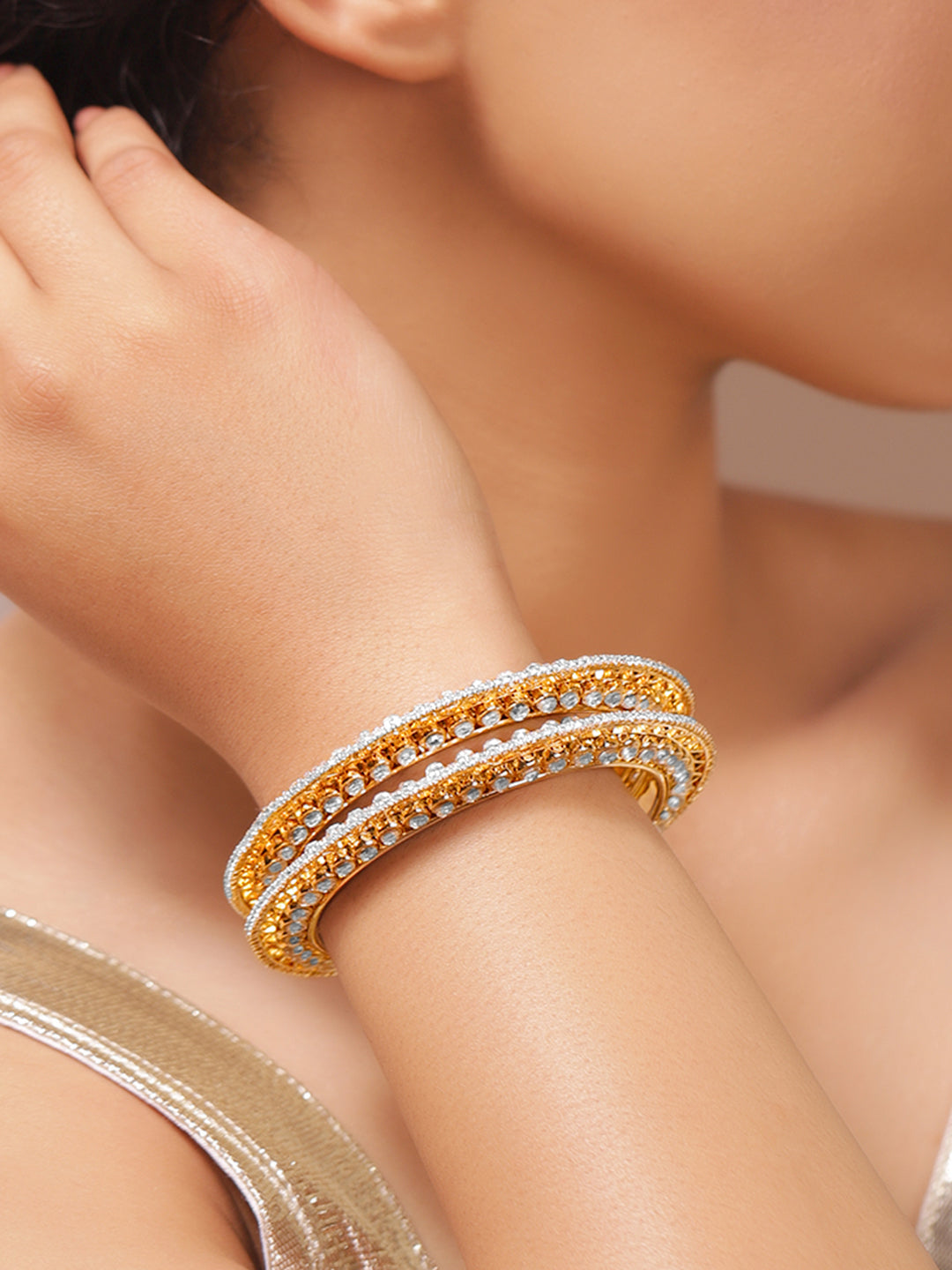 American Diamond Zirconia Bangles Set Of 2 2.8 - Large