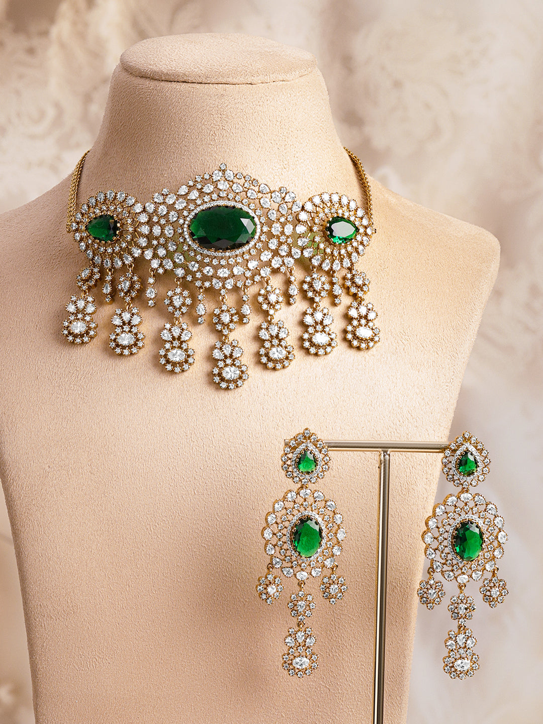 American Diamond Zirconia Emerald Choker Set フリーサイズ