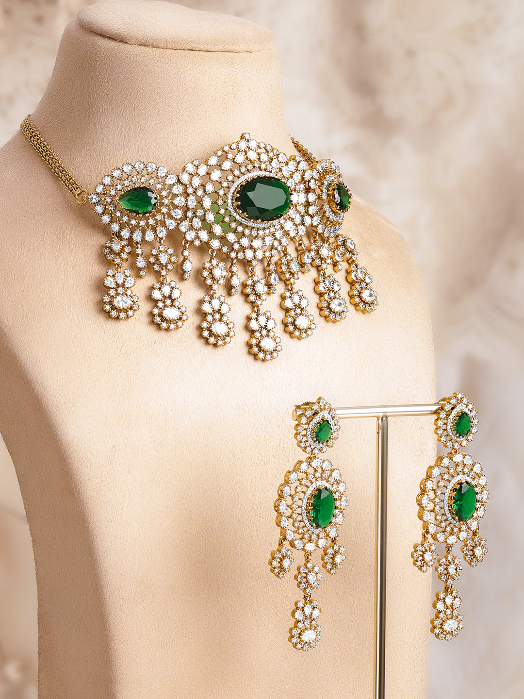 American Diamond Zirconia Emerald Choker Set フリーサイズ