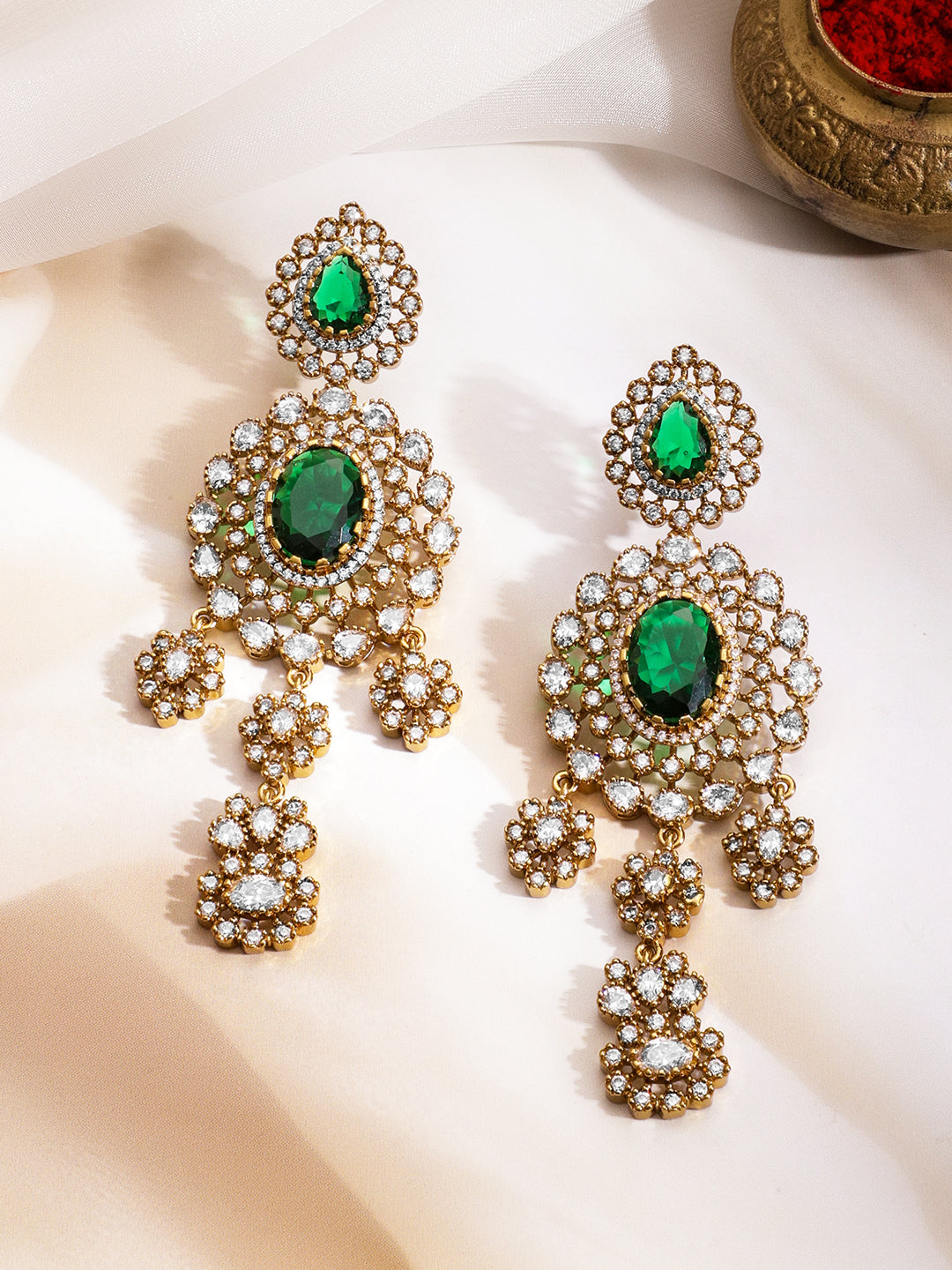 American Diamond Zirconia Emerald Choker Set フリーサイズ