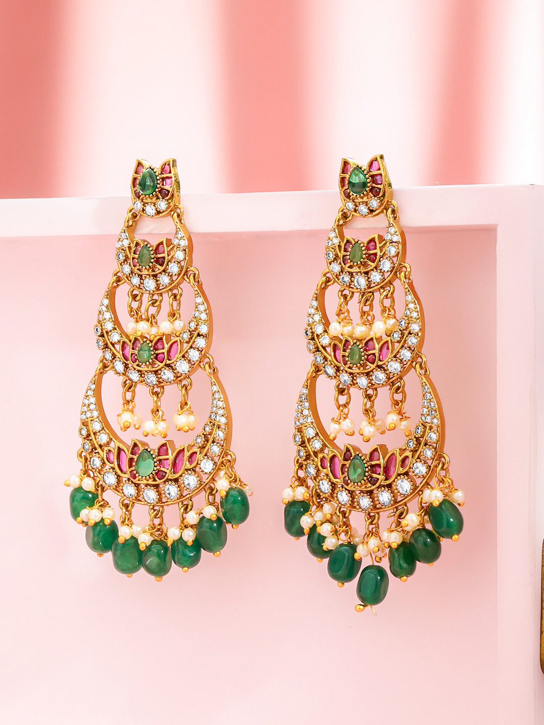 Multicolor Studded Green Beaded Dangler Earrings フリーサイズ