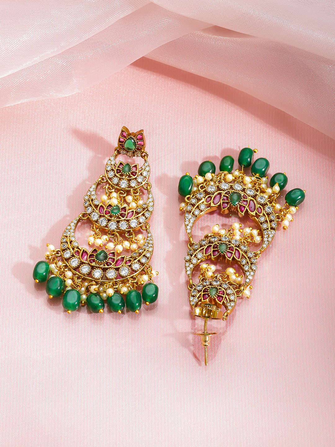 Multicolor Studded Green Beaded Dangler Earrings フリーサイズ