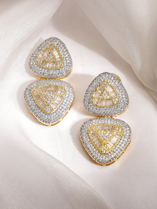 Soft Curve Triad American Diamond Zirconia Drops Gold