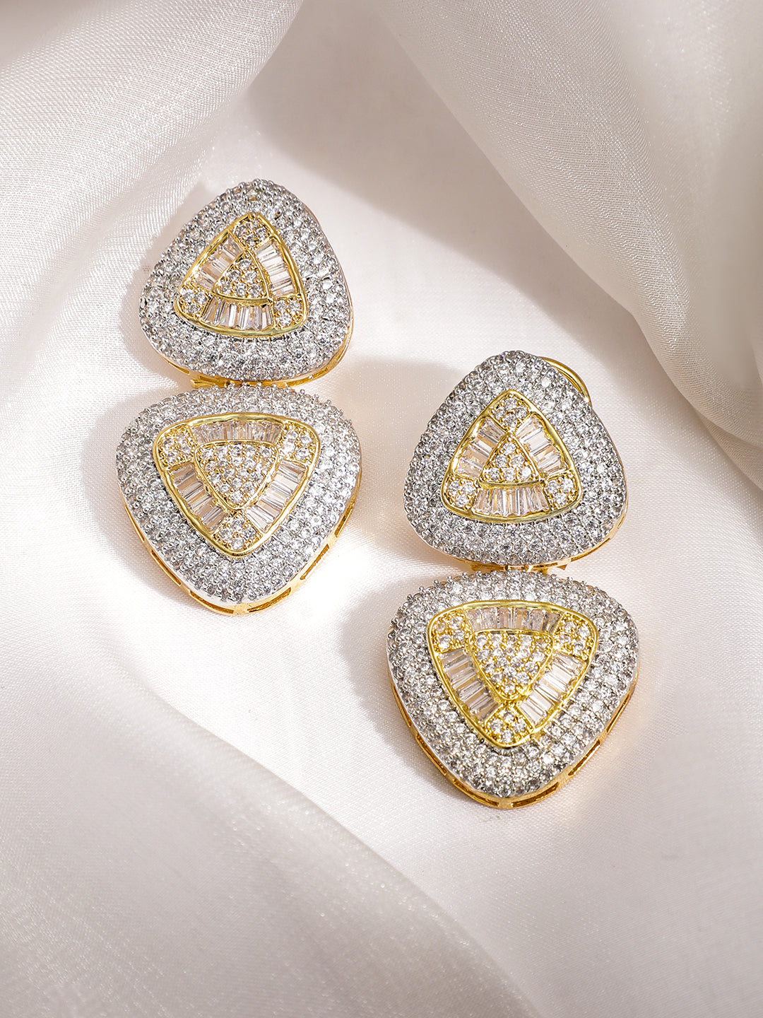 Soft Curve Triad American Diamond Zirconia Drops Dual Color