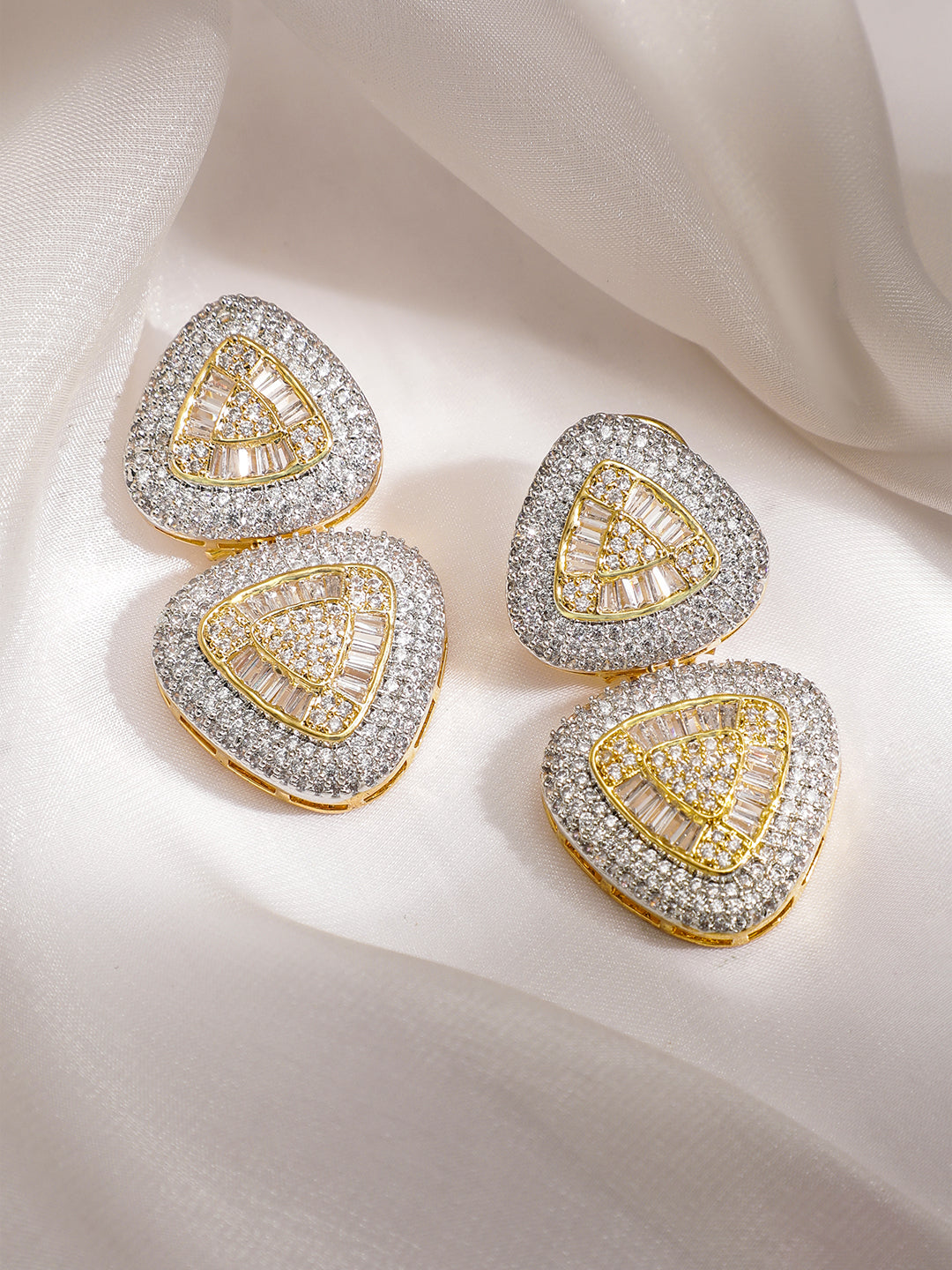 Soft Curve Triad American Diamond Zirconia Drops Gold