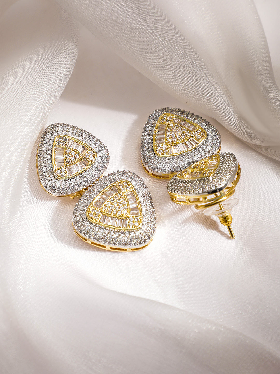 Soft Curve Triad American Diamond Zirconia Drops Gold