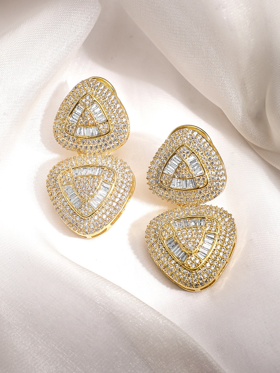 Soft Curve Triad American Diamond Zirconia Drops Silver