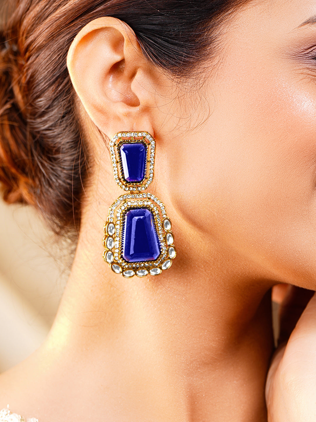 Blue Sapphire Kundan Statement Earrings フリーサイズ
