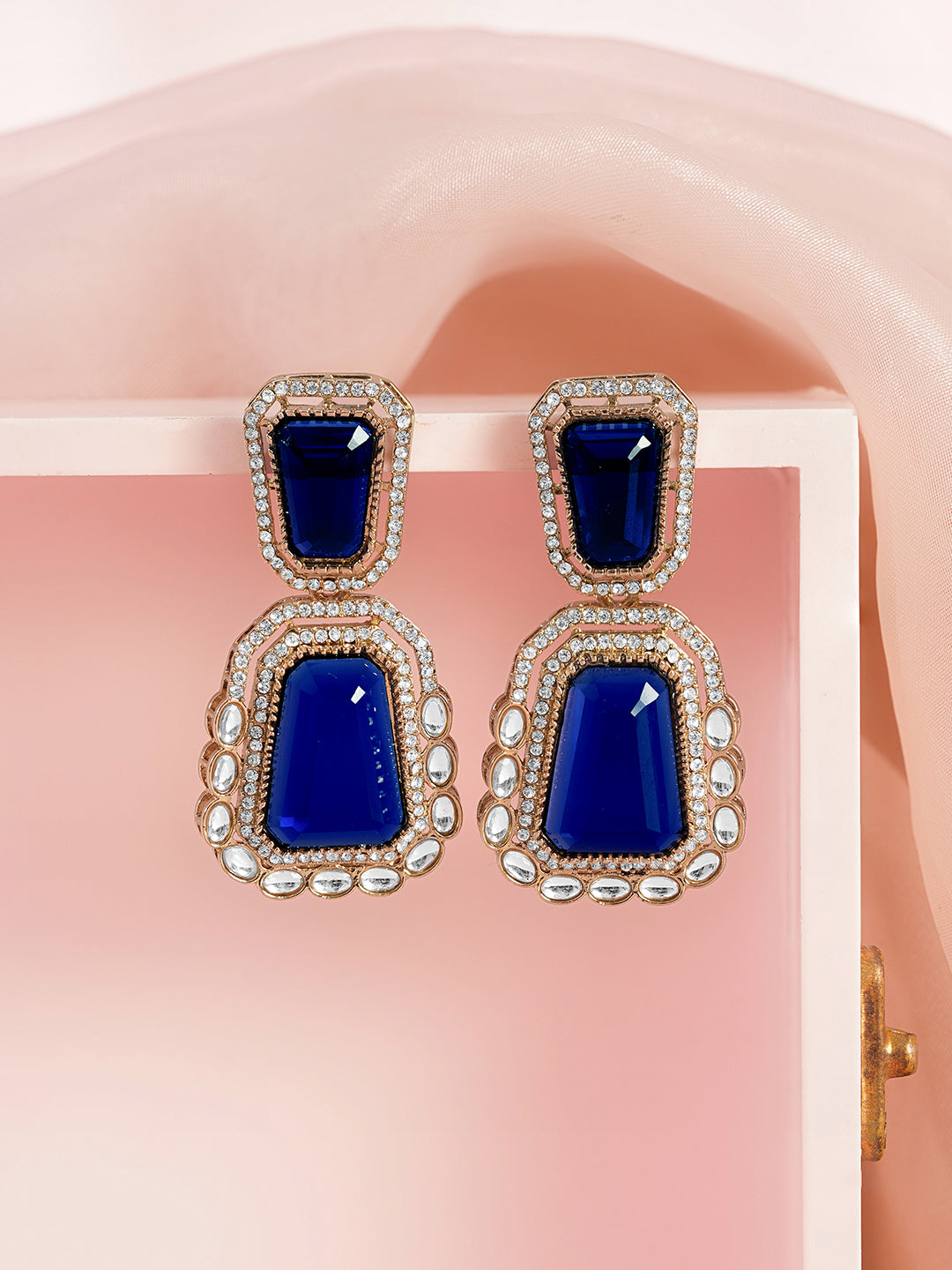 Blue Sapphire Kundan Statement Earrings フリーサイズ