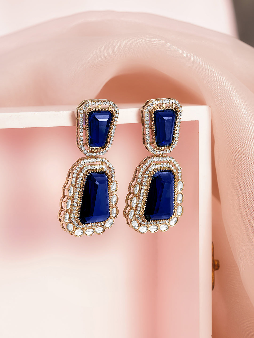 Blue Sapphire Kundan Statement Earrings フリーサイズ