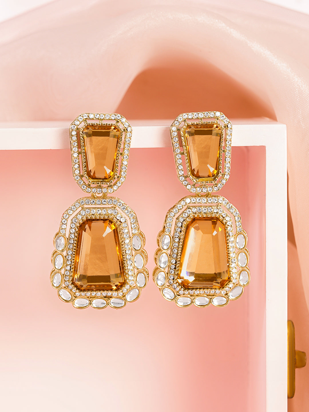 Champagne Glow Statement Drop Earrings Length - 6.5 cm
