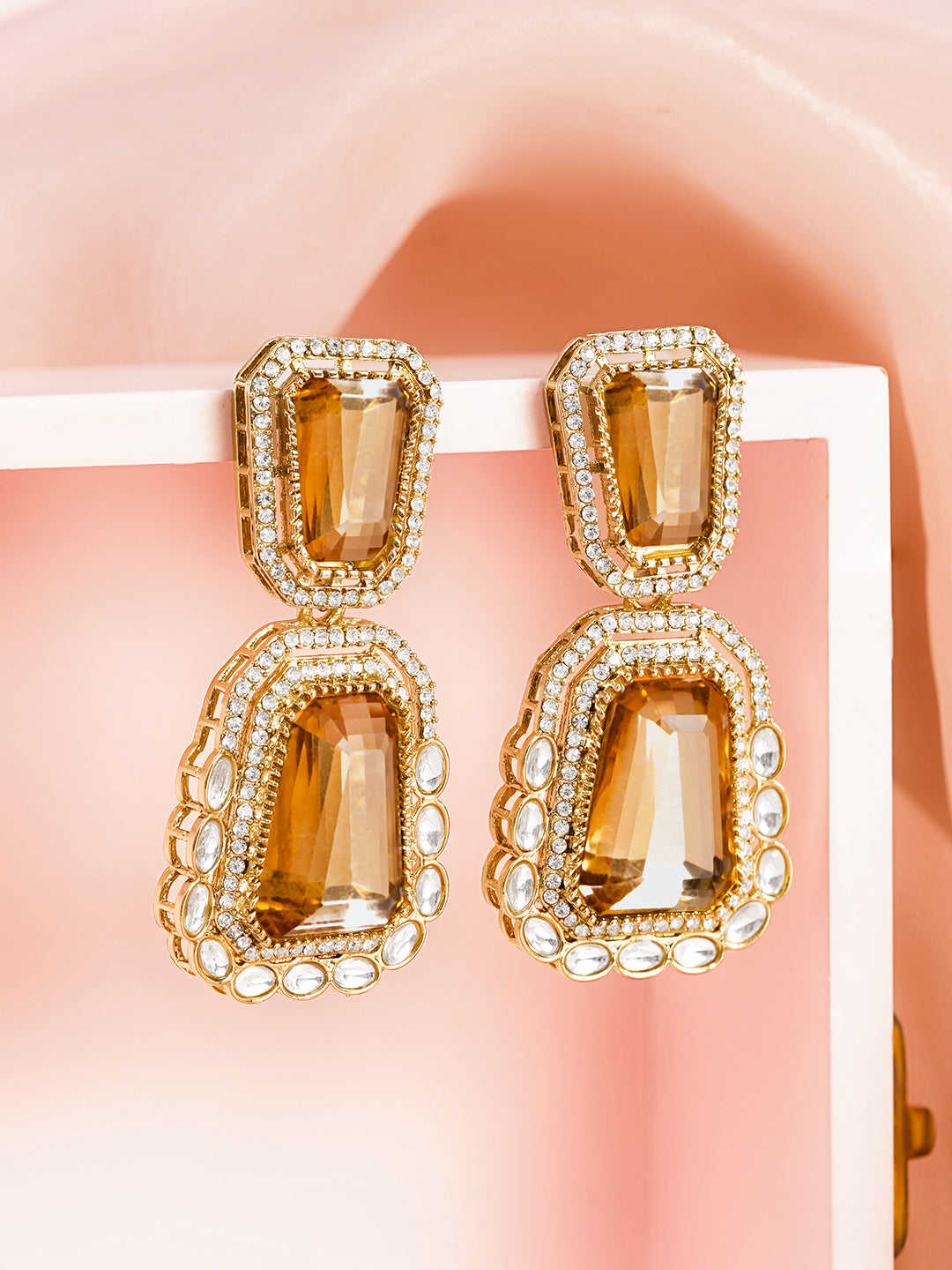 Champagne Glow Statement Drop Earrings Length - 6.5 cm