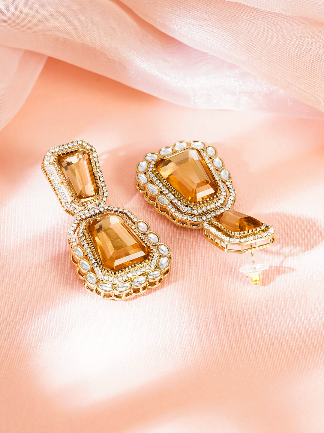 Champagne Glow Statement Drop Earrings Length - 6.5 cm