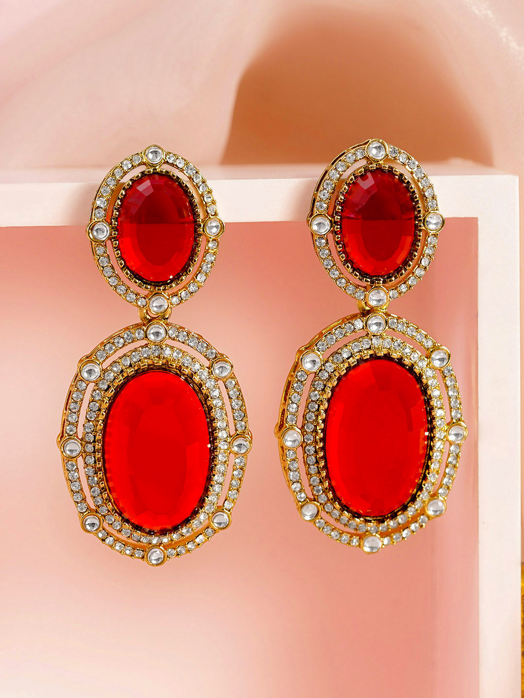 Ruby Zirconia Double Drop Earrings フリーサイズ