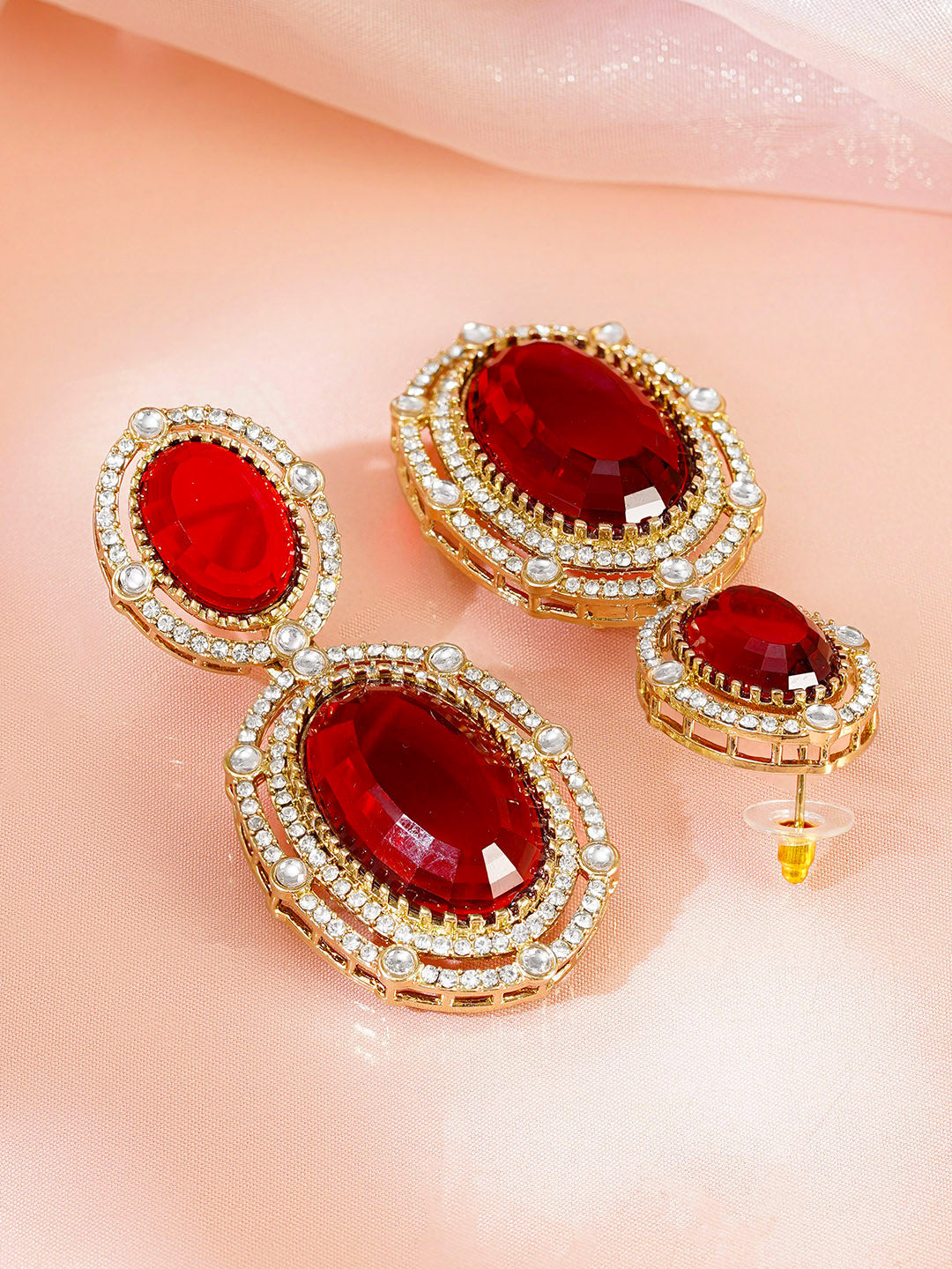 Ruby Zirconia Double Drop Earrings フリーサイズ