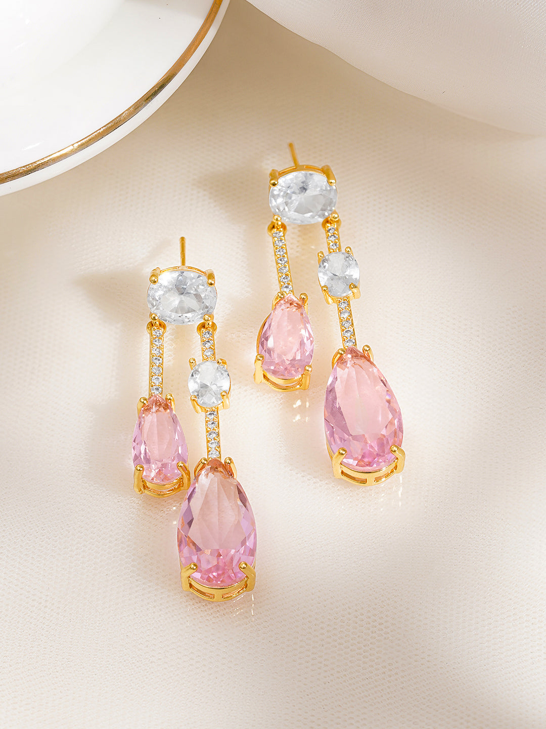 Rose Blush Crystal Statement Drop Earrings フリーサイズ