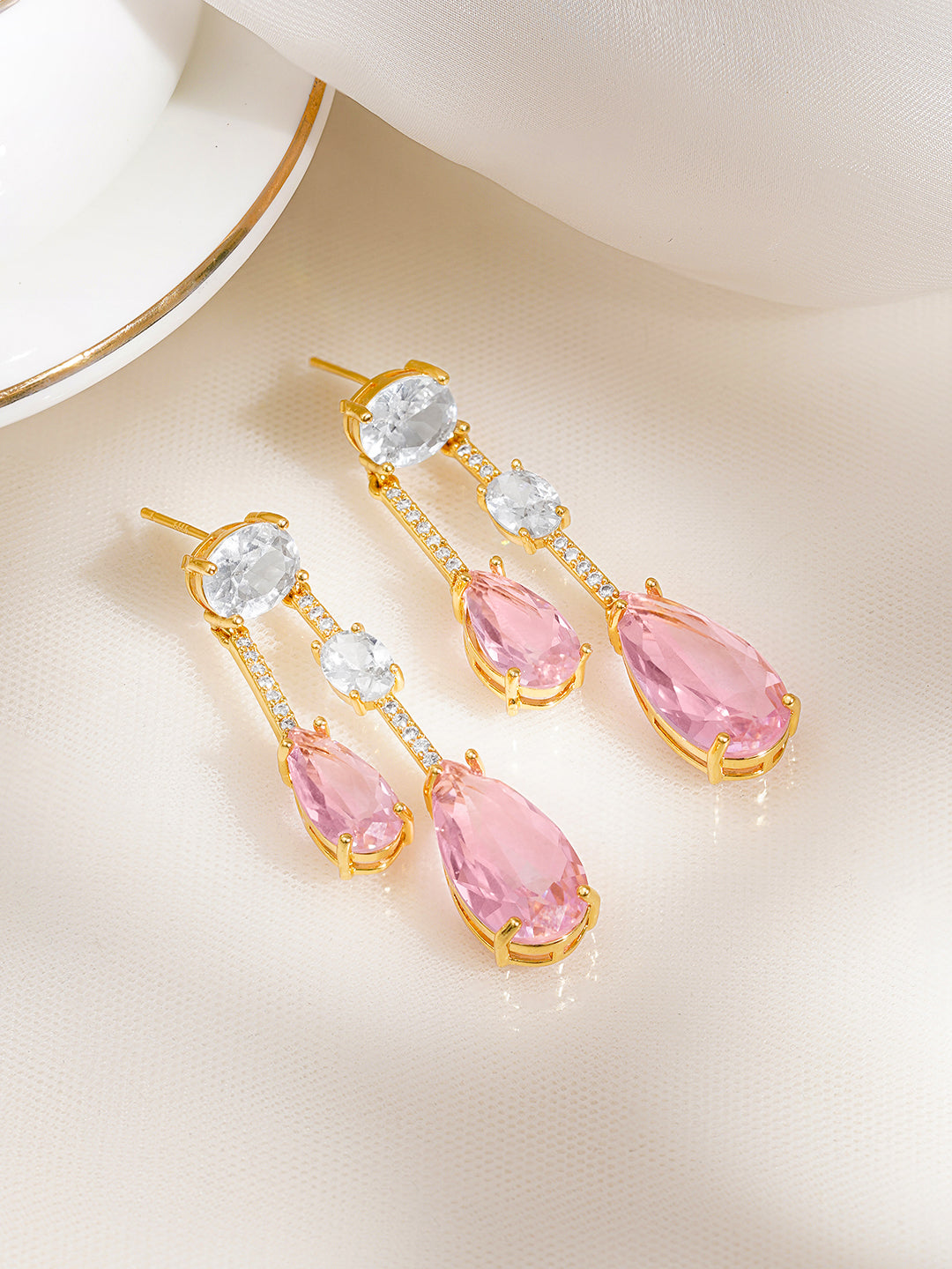 Rose Blush Crystal Statement Drop Earrings フリーサイズ