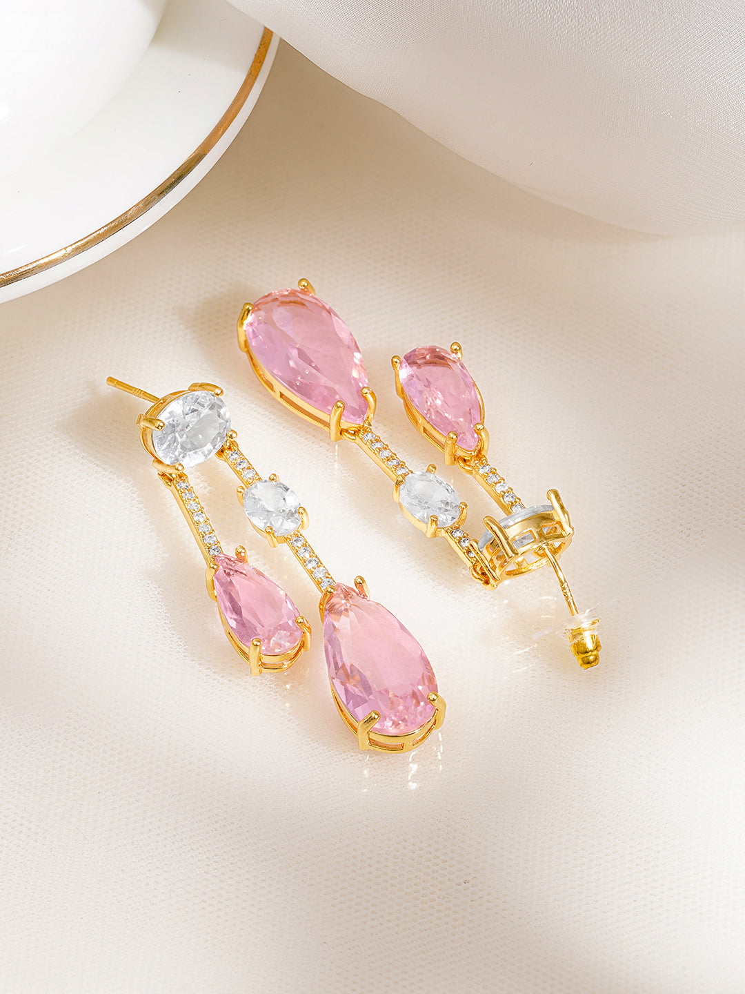 Rose Blush Crystal Statement Drop Earrings フリーサイズ