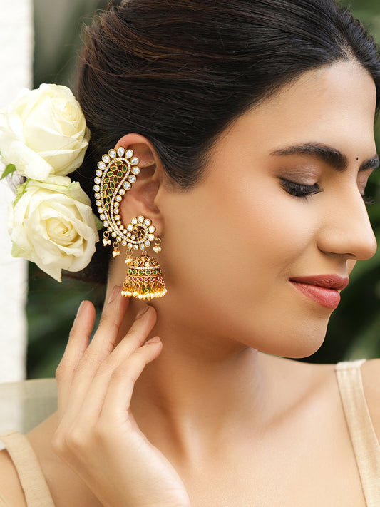 Festive Bloom Kundan Ear cuff Jhumka フリーサイズ