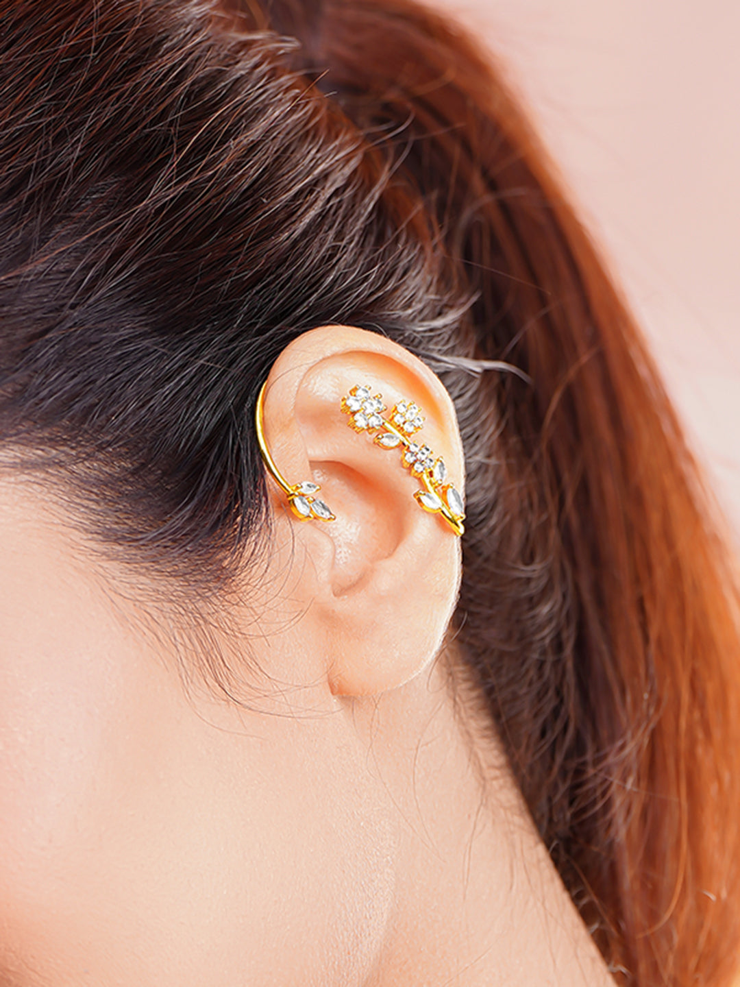 Golden Blossom Crystal Ear Cuffs Length - 4 cm