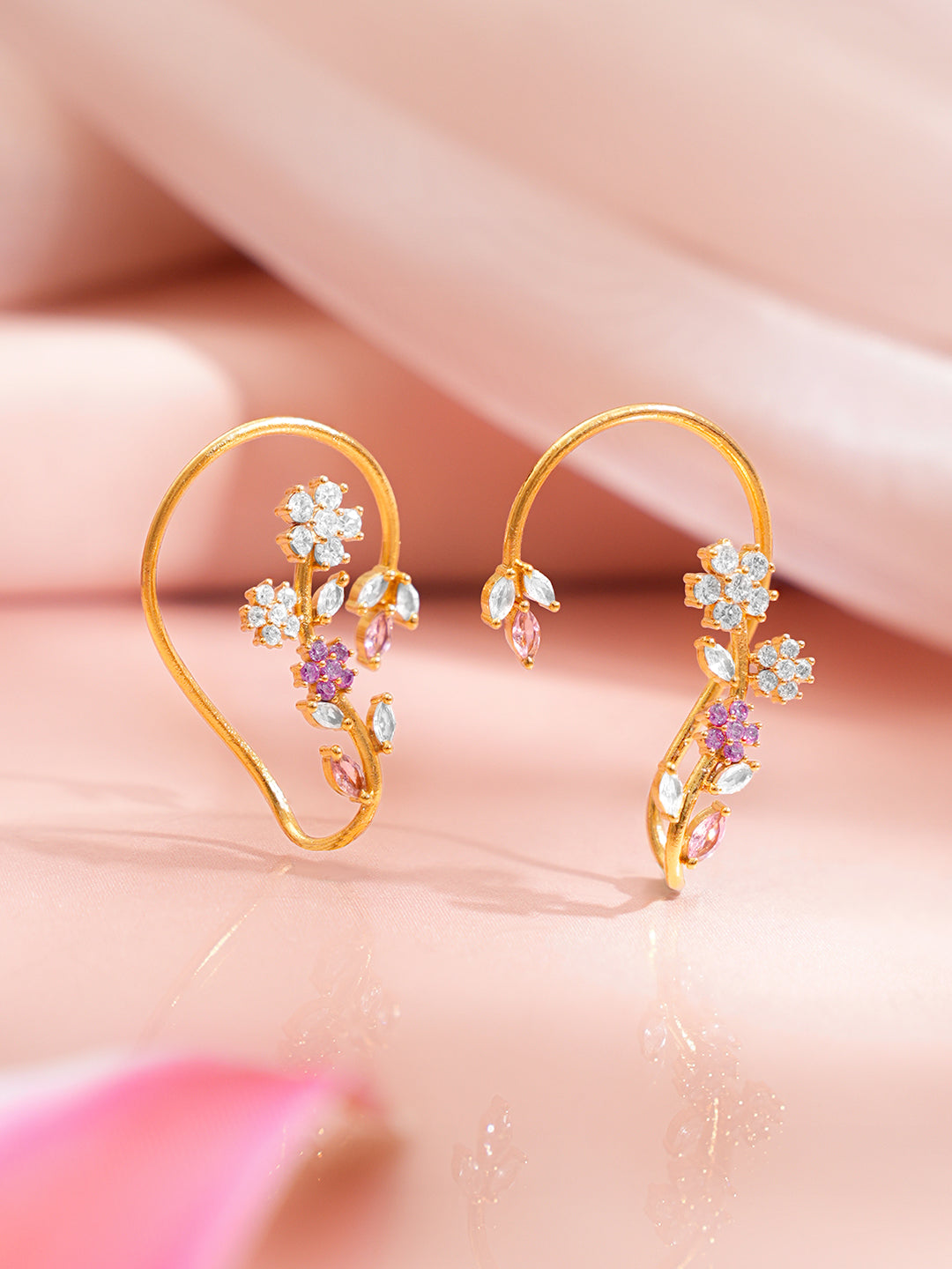 Golden Blossom Crystal Ear Cuffs Length - 4 cm