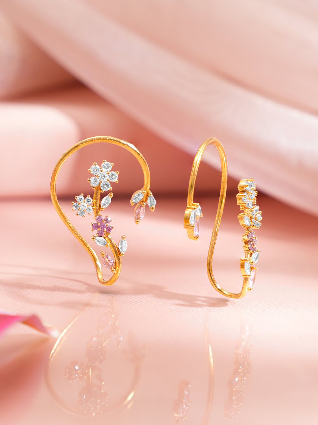 Golden Blossom Crystal Ear Cuffs Length - 4 cm