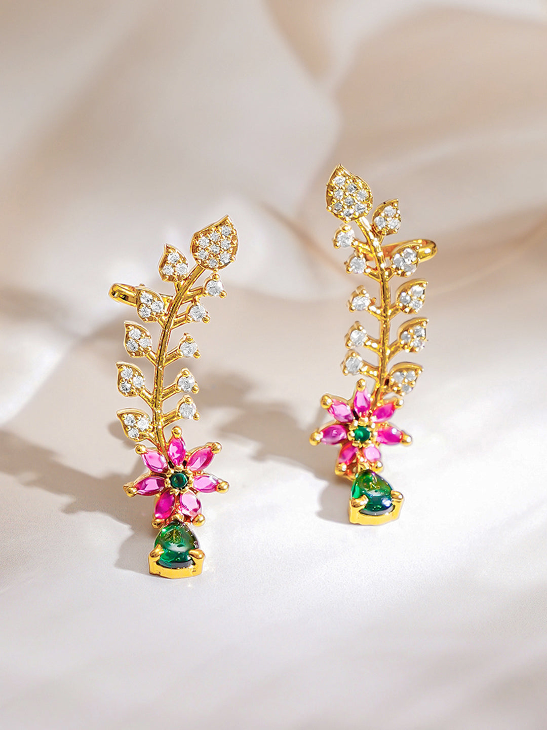【Rubans】 Gold Plated Floral American Diamond Zirconia Multicolor Ear Cuffs｜ゴールドメッキ フローラル アメリカンダイヤモンド マルチカラー イヤーカフ
