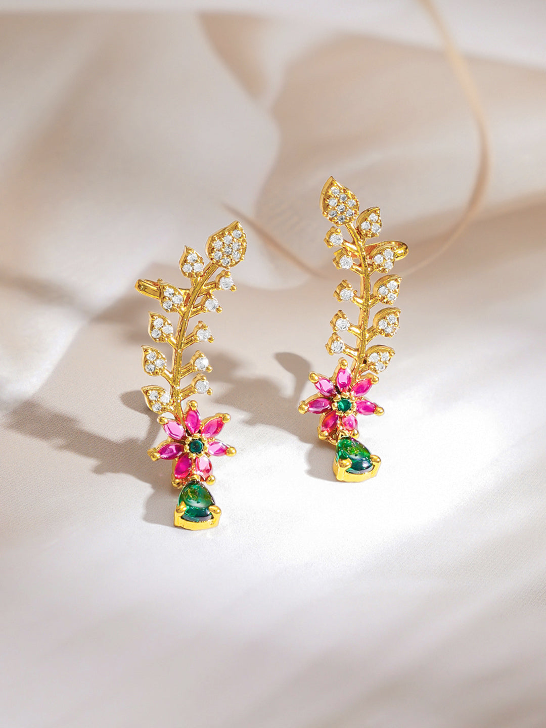 【Rubans】 Gold Plated Floral American Diamond Zirconia Multicolor Ear Cuffs｜ゴールドメッキ フローラル アメリカンダイヤモンド マルチカラー イヤーカフ