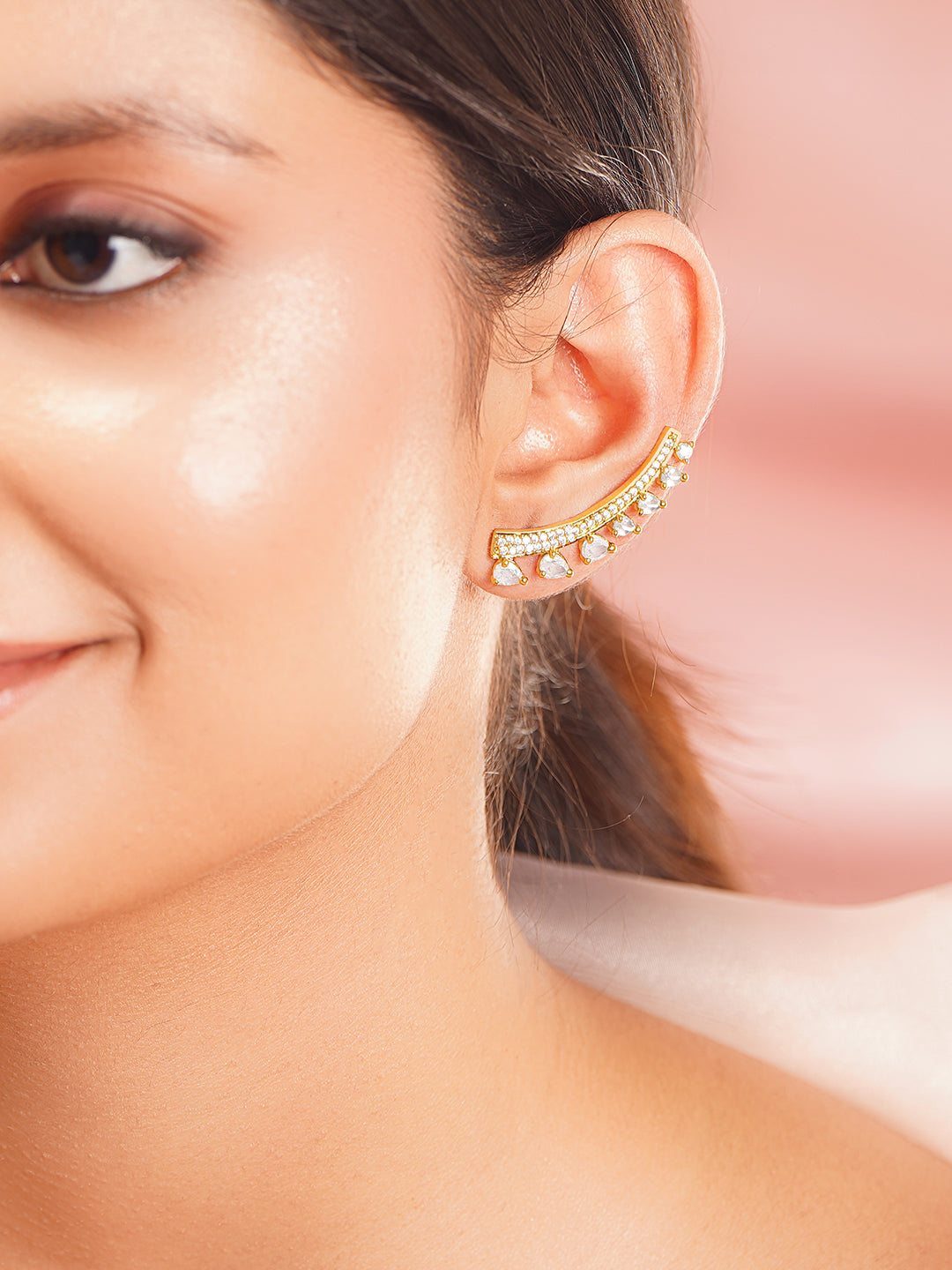 【Rubans】 Gold Plated American Diamond Zirconia Ear Cuffs｜ゴールドメッキ アメリカンダイヤモンド ジルコニア イヤカフ
