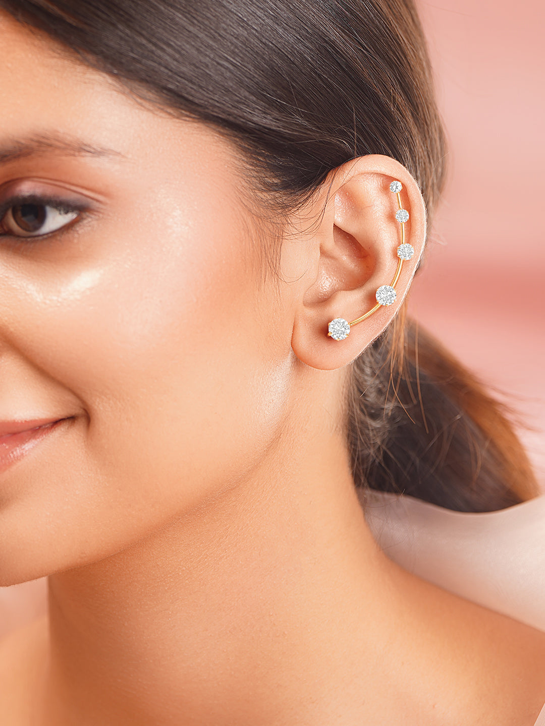 【Rubans】 Gold Plated American Diamond Zirconia Ear Cuffs｜ゴールドメッキ アメリカンダイヤモンド ジルコニア イヤカフ（ロング）