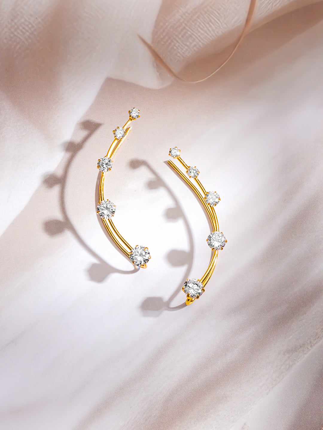 【Rubans】 Gold Plated American Diamond Zirconia Ear Cuffs｜ゴールドメッキ アメリカンダイヤモンド ジルコニア イヤカフ（ロング）