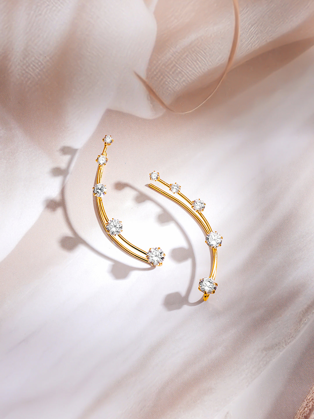 【Rubans】 Gold Plated American Diamond Zirconia Ear Cuffs｜ゴールドメッキ アメリカンダイヤモンド ジルコニア イヤカフ（ロング）