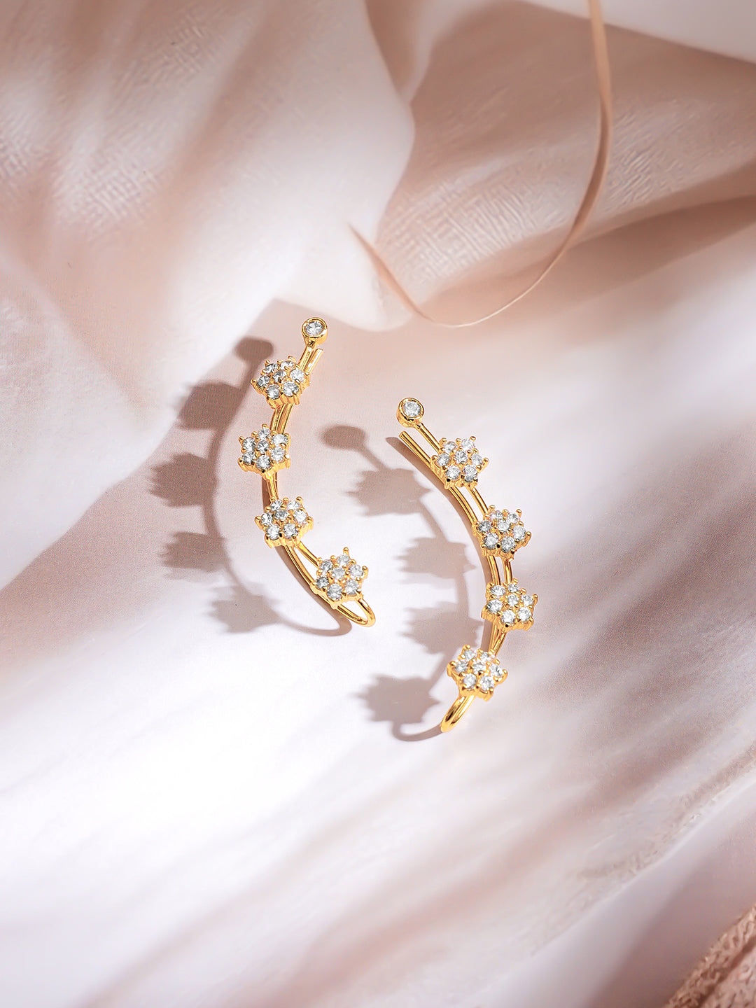 【Rubans】Gold Plated Moonlit Bloom Zirconia Climber Ear Cuffs｜ゴールドメッキ ムーンリットブルーム ジルコニア クライマー イヤーカフ