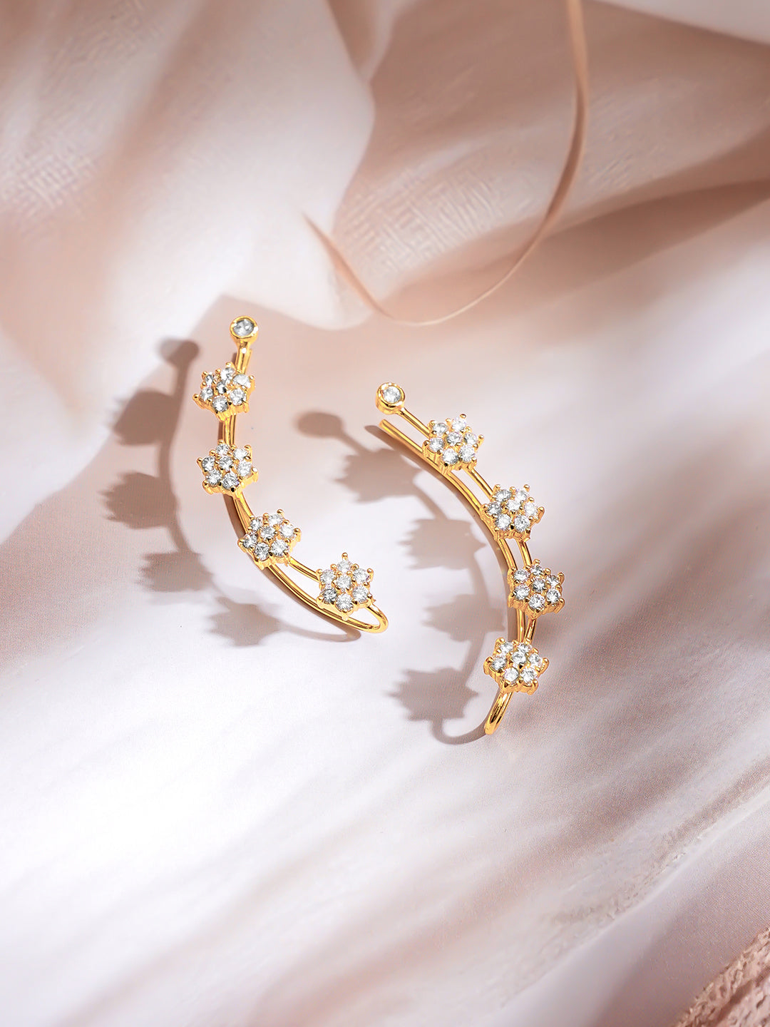 【Rubans】Gold Plated Moonlit Bloom Zirconia Climber Ear Cuffs｜ゴールドメッキ ムーンリットブルーム ジルコニア クライマー イヤーカフ