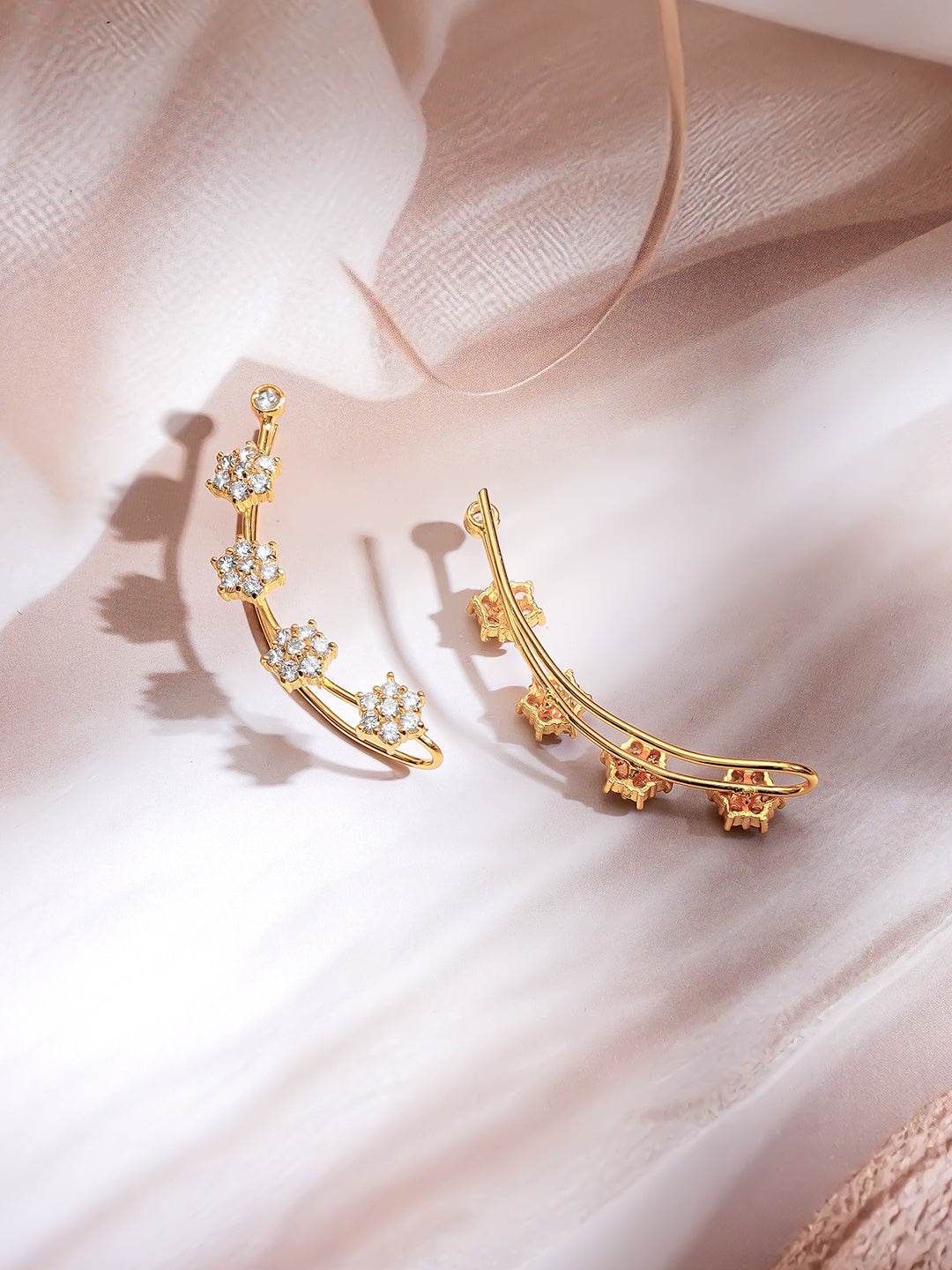 【Rubans】Gold Plated Moonlit Bloom Zirconia Climber Ear Cuffs｜ゴールドメッキ ムーンリットブルーム ジルコニア クライマー イヤーカフ