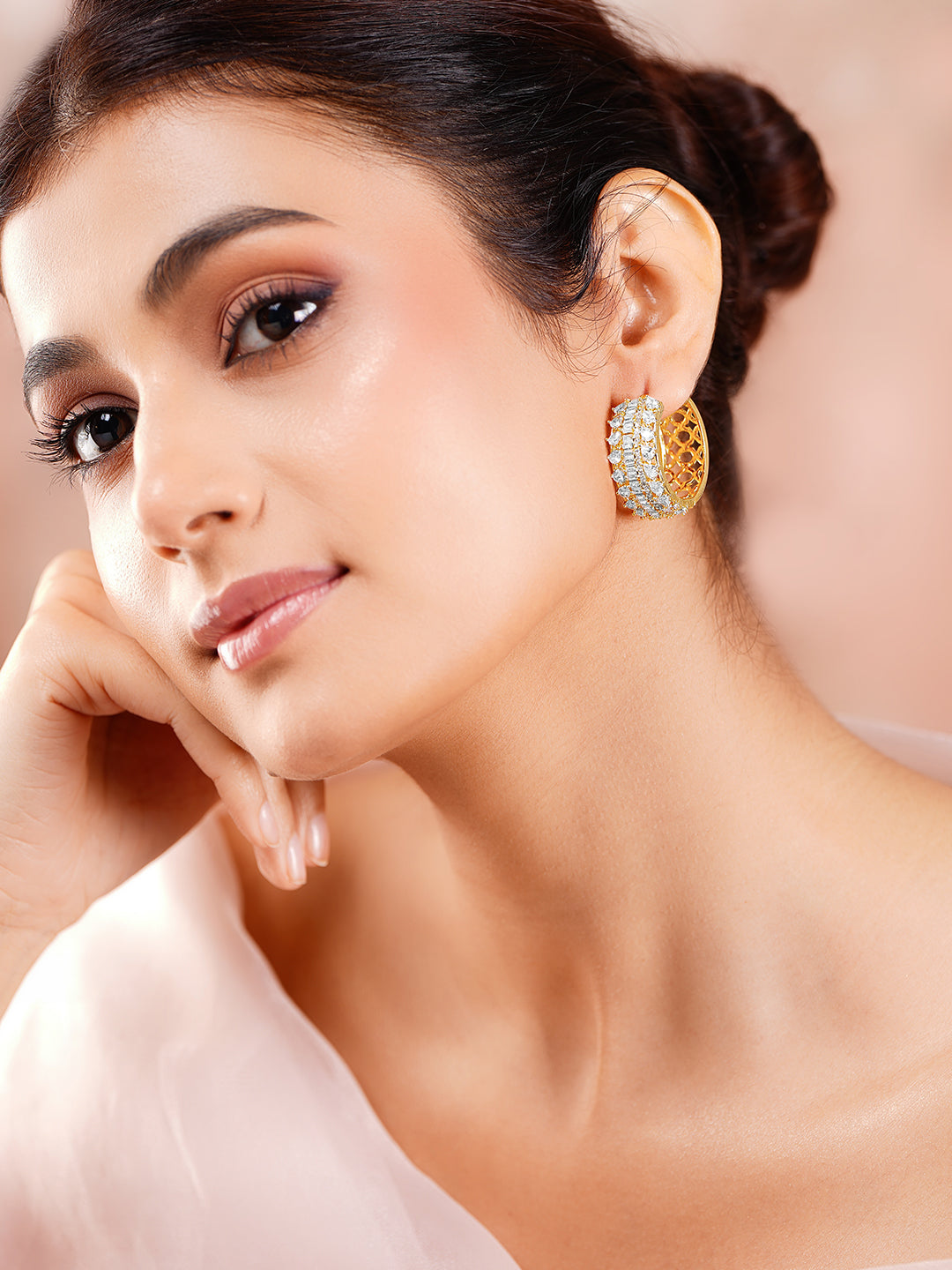 【Rubans】 Gold Plated American Diamond Zirconia Hoop Earrings｜ゴールドメッキ アメリカンダイヤモンド フープイヤリング