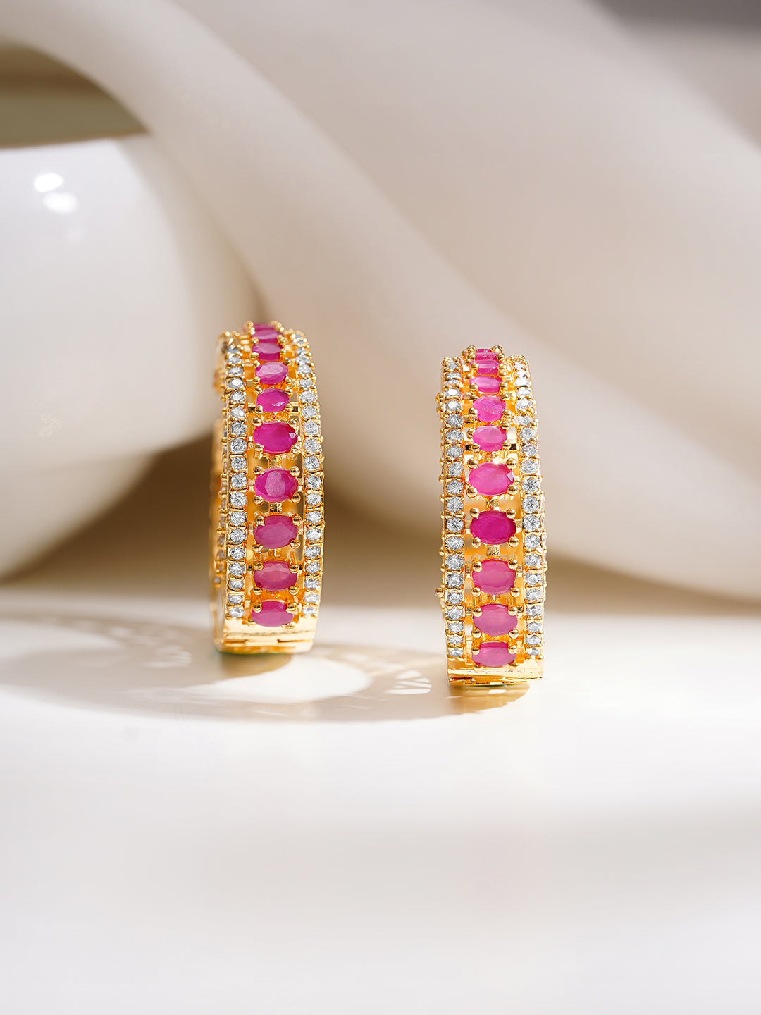 【Rubans】 Gold Plated American Diamond Zirconia Pink Hoop Earrings｜ゴールドメッキ アメリカンダイヤモンド ピンク フープイヤリング
