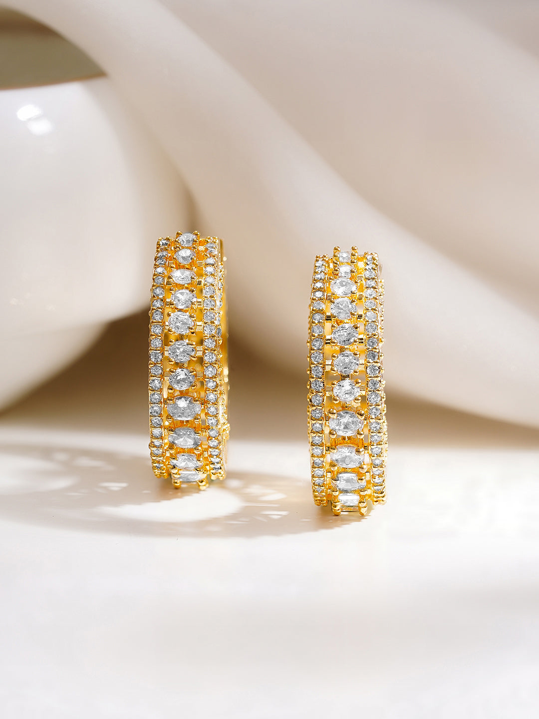 【Rubans】 Gold Plated American Diamond Zirconia Hoop Earrings｜ゴールドメッキ アメリカンダイヤモンド ジルコニア フープイヤリング